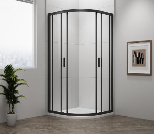 Czarna kabina prysznicowa półokrągła narożna 80 x 80 x 190 cm EASY BLACK EL2515B Polysan zamontowana