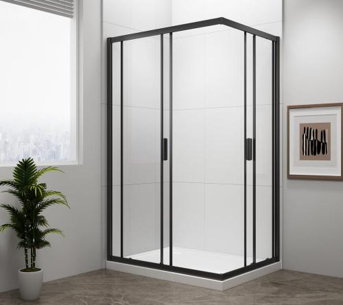 Czarna kabina prysznicowa prostokątna narożna 90 x 80 x 190 cm EASY BLACK EL5315B Polysan zmontowana