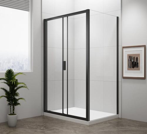 Czarna kabina prysznicowa prostokątna 130 x 70 x 190 cm drzwi przesuwne wariant L / P EASY BLACK EL1315B-01 Polysan złożona