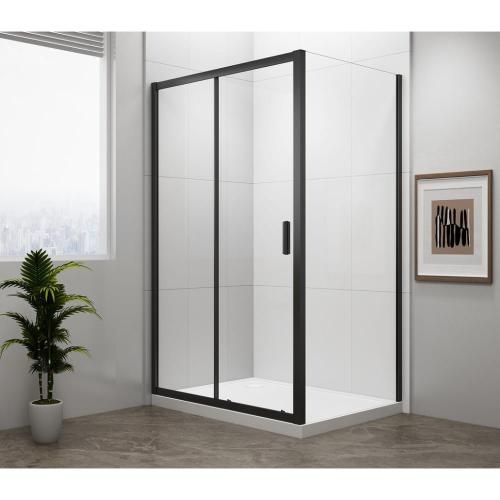 Czarna kabina prysznicowa prostokątna 100 x 90 x 190 cm drzwi przesuwne wariant L/P EASY BLACK EL1015B-03 Polysan