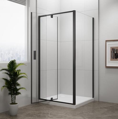 Czarna kabina prysznicowa prostokątna 90 - 100 x 80 x 190 cm drzwi obrotowe L / P szkło czyste EASY BLACK EL1715B-02 Polysan złozona