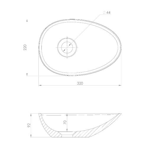 Umywalka nablatowa kompozytowa 32 x 22 cm KEA biała KE320 Sapho Wymiarowanie