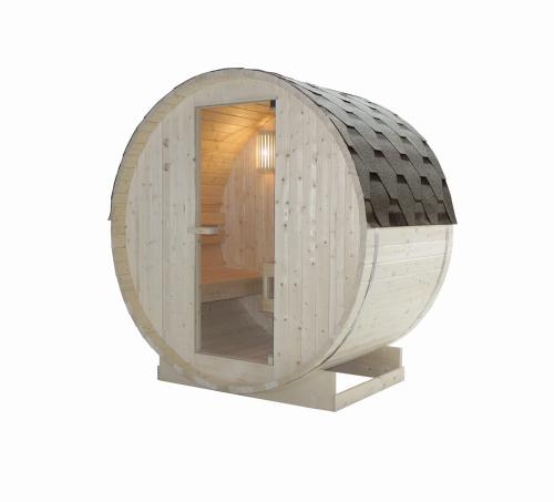 Sauna zewnętrzna ogrodowa 2 osobowa sucha Fińska w kształcie beczki świerk TROMSÖ M F50120 Sanotechnik