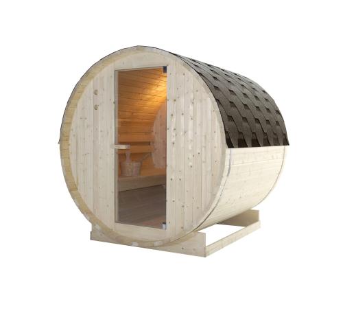 Sauna zewnętrzna ogrodowa 4 osobowa sucha Fińska w kształcie beczki świerk TROMSÖ L F50180 Sanotechnik