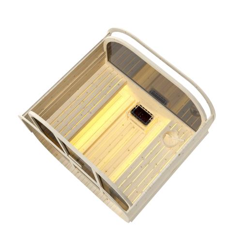 Sauna zewnętrzna ogrodowa 6 osobowa sucha Fińska beczka świerk HANKO F60180 Sanotechnik widok z góry
