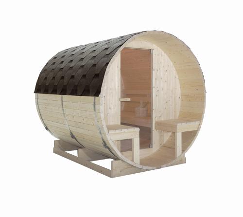 4 osobowa sauna ogrodowa w kształcie beczki z siedziskami zewnętrznymi BERGEN F70220 Sanotechnik