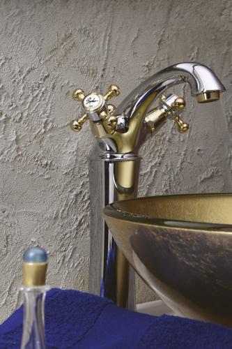 Bateria umywalkowa stojąca wysoka chrom-złoto ANTEA 3172L Reitano wizualizacja