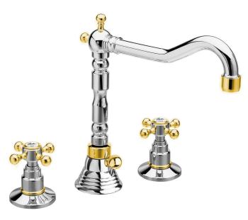 Bateria umywalkowa trzyotworowa chrom-złoto retro 3222 ANTEA Reitano