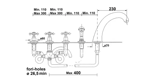 Bateria nawannowa 5 otworowa złoto ANTEA 3315 Reitano rysunek