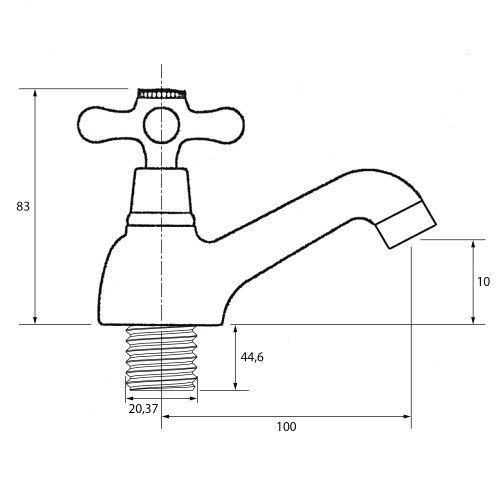 Zawór umywalkowy 83 mm chrom połysk ANTEA SMALL 3201 Reitano rysunek