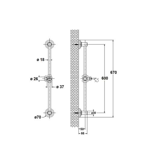 Drążek prysznicowy 60 cm Antea SAL0036 Reitano rysunek