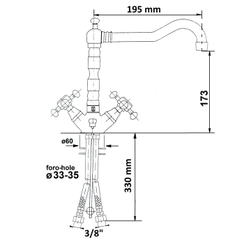 Bateria umywalkowa stojąca chrom złoto ANTEA 3372 Reitano rysunek