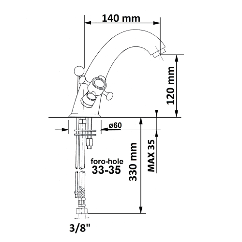 Bateria umywalkowa stojąca chrom połysk ANTEA 3271 Reitano rysunek
