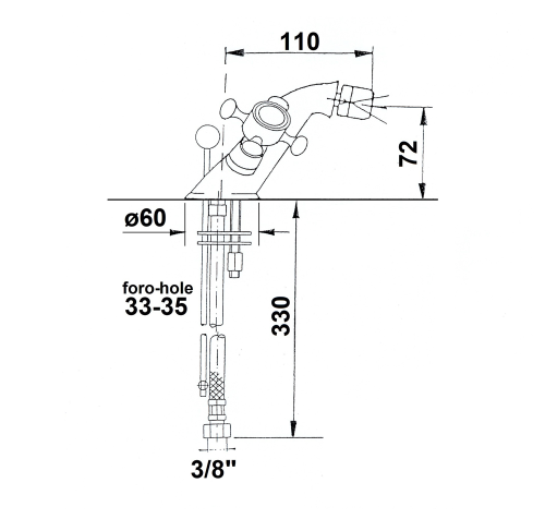 Bateria bidetowa stojąca chrom złoto ANTEA 3182 Reitano rysunek