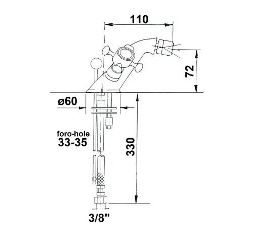 Bateria bidetowa stojąca chrom połysk ANTEA 3181 Reitano rysunek