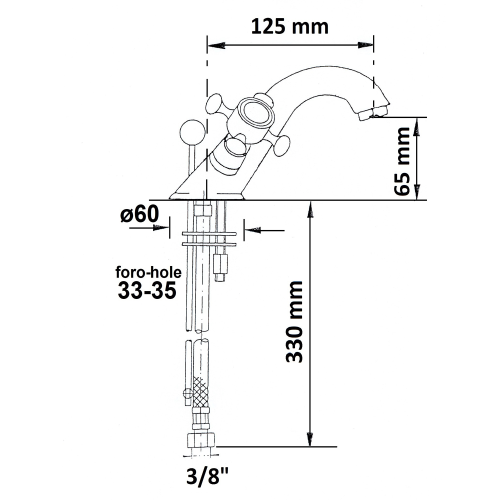 Bateria umywalkowa stojąca brąz ANTEA 3176 Reitano rysunek