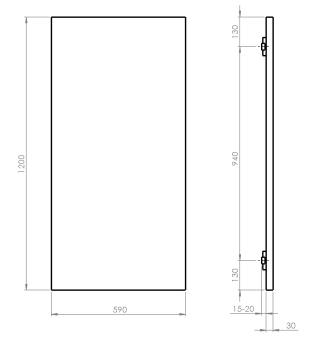 Panel grzewczy łazienkowy na podczerwień 590 x 1200 mm ENIS 600W czarny mat RH600B SAPHO rysunek