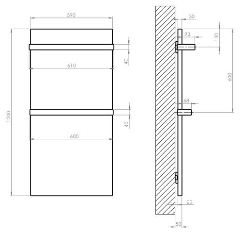 Panel grzewczy łazienkowy na podczerwień 590 x 1200 mm ENIS 600W czarny mat RH600B SAPHO grafika