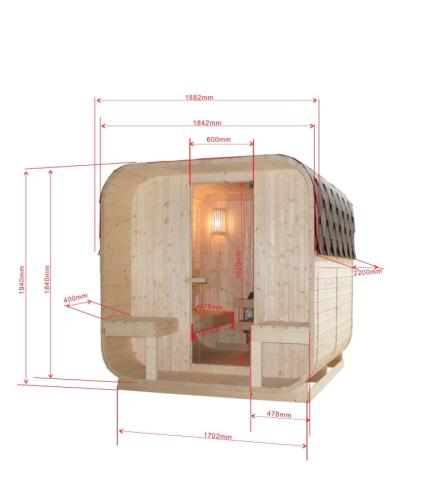 4 osobowa sauna zewnętrzna ogrodowa Fińska GÖTEBORG F60220 Sanotechnik Wymiary