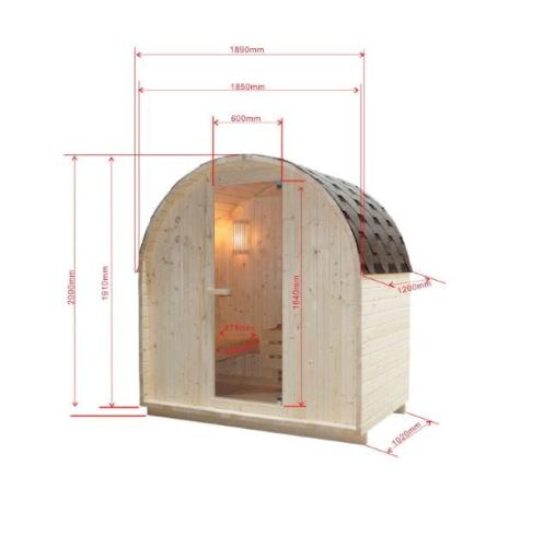 2 osobowa sauna zewnętrzna ogrodowa Fińska ISLAND L F90120 Sanotechnik wymiary