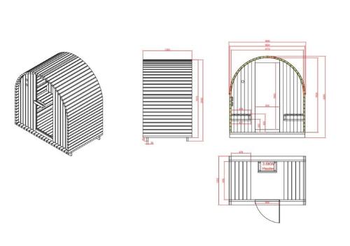 2 osobowa sauna zewnętrzna ogrodowa Fińska ISLAND L F90120 Sanotechnik Rysunek techniczny i wymiary