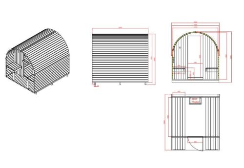 4 osobowa sauna zewnętrzna ogrodowa Fińska ISLAND XL F90220 Sanotechnik rysunek techniczny i wymiary