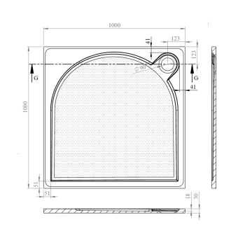 Brodzik prysznicowy kwadratowy kompozytowy 100 x 100 x 3 cm LARCA PL001 Gelco wymiary