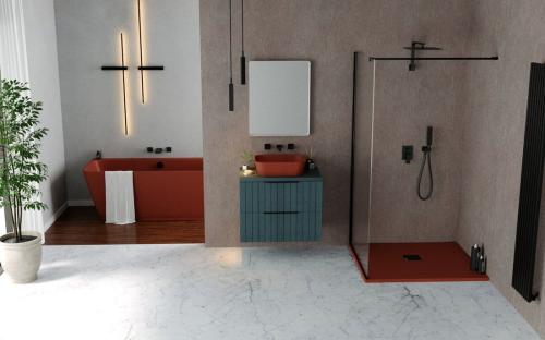 Brodzik prysznicowy kwadratowy kompozytowy z możliwością docinania 90 x 90 x 3 cm FLEXIA brąz mat 71546.71 Polysan aranżacja