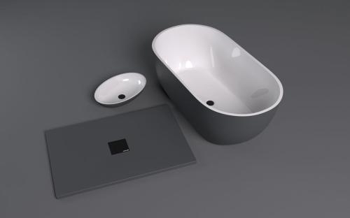 Brodzik prysznicowy kwadratowy kompozytowy z możliwością docinania 90 x 90 x 3 cm FLEXIA antracyt mat 71546.51 Polysan zestaw