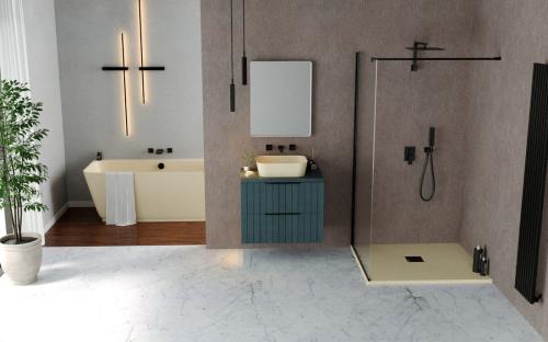 Brodzik prysznicowy kwadratowy kompozytowy z możliwością docinania 100 x 100 x 3 cm FLEXIA beż mat 71552.81 Polysan  aranżacja