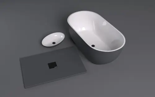 Brodzik prysznicowy kwadratowy kompozytowy z możliwością docinania 100 x 100 x 3 cm FLEXIA antracyt mat 71552.51 Polysan zestaw
