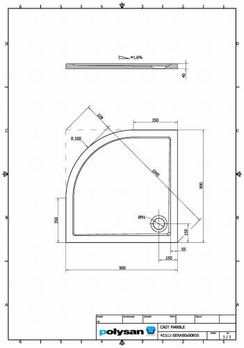 Brodzik prysznicowy półokrągły kompozytowy R55 90 x 90 cm SERA 41511 Polysan wymiary