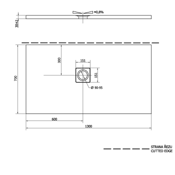 Brodzik prysznicowy prostokątny kompozytowy z możliwością docinania 130 x 70 x 3 cm FLEXIA 90121 Polysa wymiary
