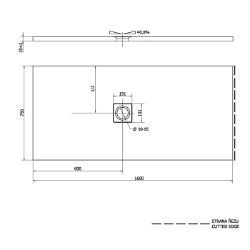 Brodzik prysznicowy prostokątny kompozytowy z możliwością docinania 160 x 75 x 3,5 cm FLEXIA 72921 Polysan wymiary