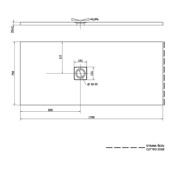 Brodzik prysznicowy prostokątny kompozytowy z możliwością docinania 170 x 75 x 3,5 cm FLEXIA 72919 Polysan wymiary