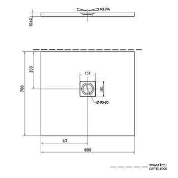 Brodzik prysznicowy prostokątny kompozytowy z możliwością docinania 80 x 70 x 3 cm FLEXIA 11241 Polysan wymiary
