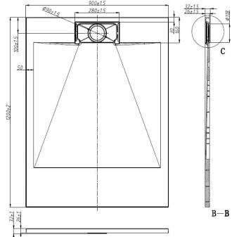 Brodzik prysznicowy prostokątny starylowy 120 x 90 x 2,6 cm SMC 1290W Sanotechnik wymiary