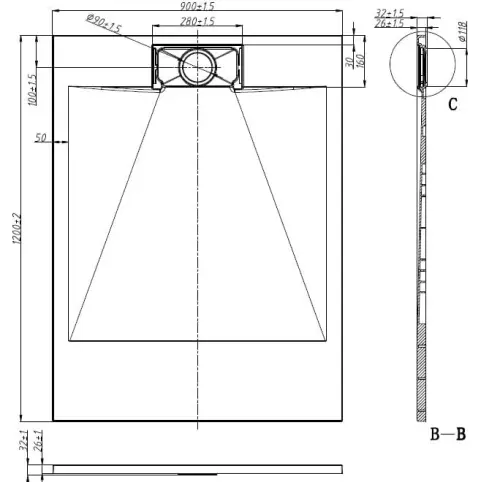 Brodzik prysznicowy prostokątny starylowy 120 x 90 x 2,6 cm SMC szary 1290G Sanotechnik wymiary