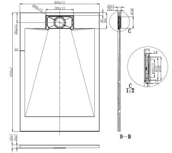 Brodzik prysznicowy prostokątny starylowy 120 x 80 x 2,6 cm SMC czarny 1280B Sanotechnik wymiary