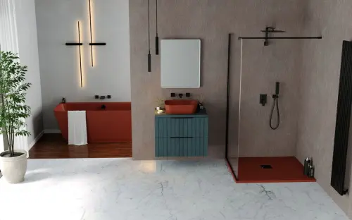 Brodzik prysznicowy prostokątny kompozytowy z możliwością docinania 110 x 100 x 3 cm FLEXIA brąz mat 72922.71 Polysan aranżacja