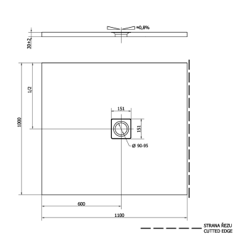 Brodzik prysznicowy prostokątny kompozytowy z możliwością docinania 110 x 100 x 3 cm FLEXIA antracyt mat 72922.51 Polysan wymiary