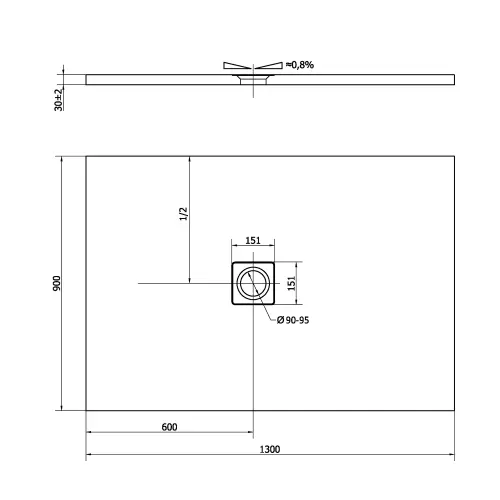 Brodzik prysznicowy prostokątny kompozytowy z możliwością docinania 130 x 90 x 3 cm FLEXIA szary mat 72896.31 Polysan wymiary