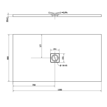 Brodzik prysznicowy prostokątny kompozytowy z możliwością docinania 150 x 80 x 3 cm FLEXIA antracyt mat 72901.51 Polysan wymiary
