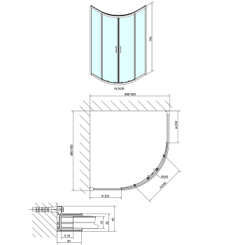 Kabina prysznicowa półokrągła 900 x 900 mm EASY szkło brick EL2638 Polysan wymiary