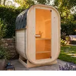 Sauna zewnętrzna ogrodowa 1 - 2 osobowa sucha Fińska w kształcie beczki 128,2 x 120 x 194 cm LINDHOLM F60120 Sanotechnik