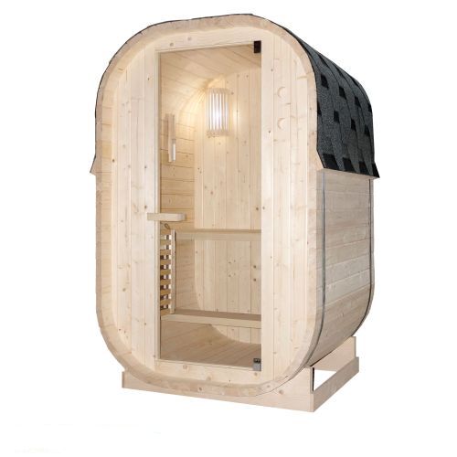 Sauna zewnętrzna ogrodowa 1 - 2 osobowa sucha Fińska w kształcie beczki 128,2 x 120 x 194 cm LINDHOLM F60120 Sanotechnik