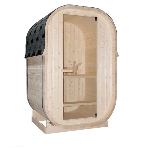 Sauna zewnętrzna ogrodowa 1 - 2 osobowa sucha Fińska w kształcie beczki 128,2 x 120 x 194 cm LINDHOLM F60120 Sanotechnik