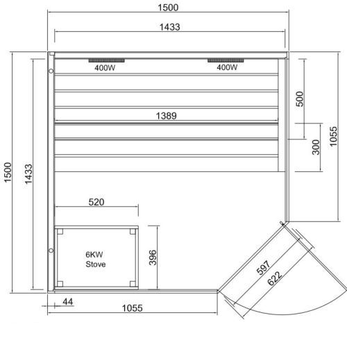2-3 osobowa sauna combi GLACIER XL 150x150x200cm FK75200 Sanotechnik