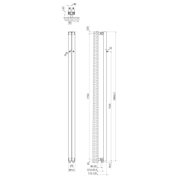 Grzejnik łazienkowy 90 x 1800 mm piaskowiec 301 W LETIZIA IR245S Sapho wymiary